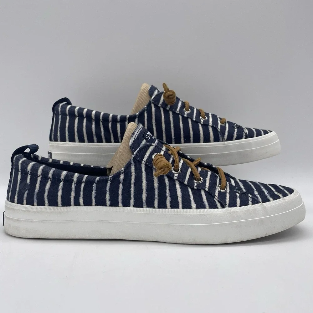 Sperry Womens 10 Shoes Top Sider Boat Sneaker White & Navy Stripe Beach Nautical